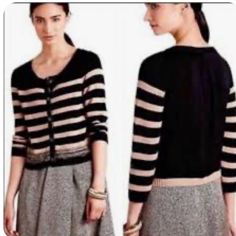 NWOT Anthropologie Moth Large Striped Black and Tan Women's Sweater